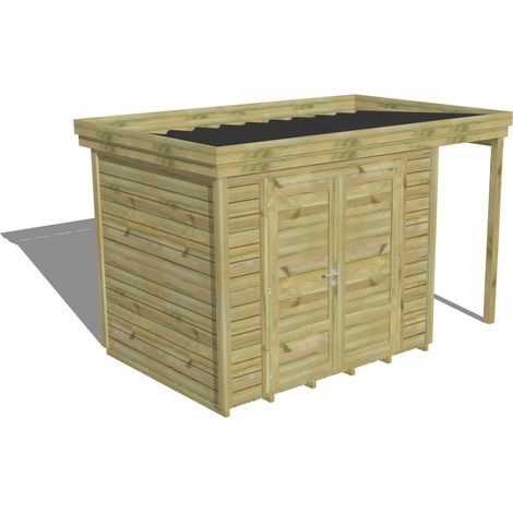 ABRI DE JARDIN bois Pin autoclave 27mm - 3,64x2,14m / 7,8m2 - Bac acier - Plancher bois (1/5)