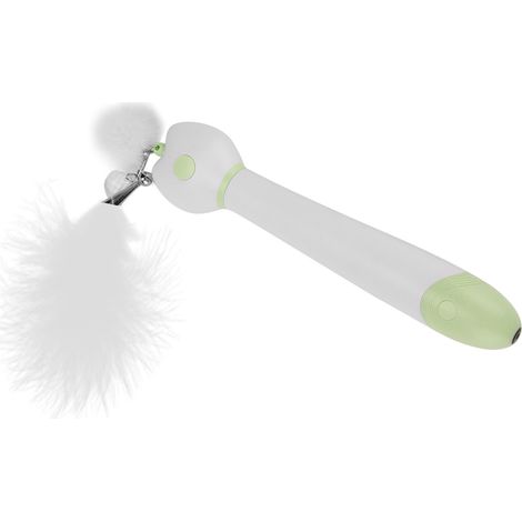 Pointeur laser multifonctionnel en forme de chat rigolo, puzzle en forme de canne à pêche, lumière LED rouge, plume, jouet d'intérieur chat rigolo vert (1/5)