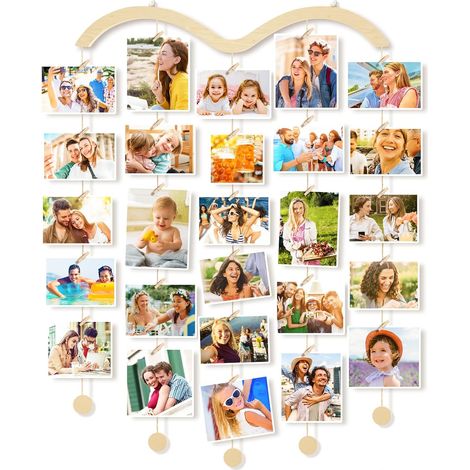 Cadre Photo Pele Mele Mural Porte Photo Mural à Pince Cadre Multi Photo Accroche Photo en Bois DIY Decoration Maison Salon (1/5)