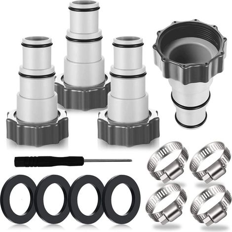 4er Pack Poolschlauch Pool Adapter für Intex Pumpe Ø 32 38mm Grau (1/5)