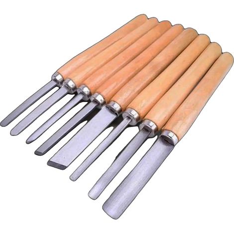 Juego de herramientas para torno de madera, Material: Acero al manganeso 65, Longitud total: 360 mm, Longitud de la hoja: 120 mm, Longitud del mango: 240 mm, Número de piezas: 8 (1/5)