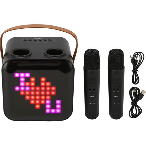 Enceinte Bluetooth portable karaoké avec 2 micros sans fil, haut-parleur RGB lumineux, Type C, système audio chant pour soirées. (1/5)