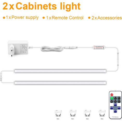 (2 bandes, lumière blanche, 30 cm) Réglette LED dimmable pour meuble avec télécommande, en aluminium (1/4)
