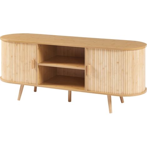 Credenza/cassettiera/mobile contenitore 140 x 40 x 56 cm per soggiorno ingresso camera da letto con ante scorrevoli MDF bambù legno beige 030009037