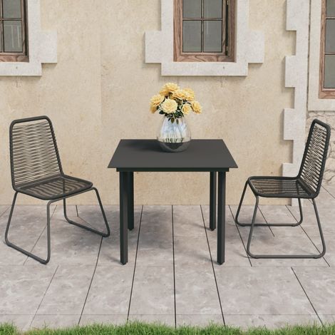 Ensemble à manger de jardin 3 pcs PVC résine tressée noir