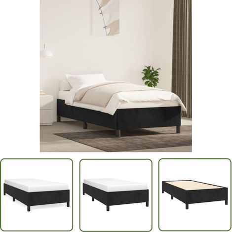The Living Store Cadre de lit sans matelas noir 90x200 cm velours - Cadre De Lit - Lit Double - Lit Velours - Lit Noir - Meuble Chambre (1/5)