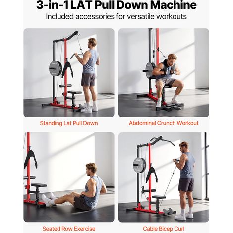 Station de Musculation 3 en 1, Machine à Tirage Vertical avec Poulie Haute, pour LAT Pectoraux Triceps Abdos Gym Domicile, Siège Ré… (1/5)