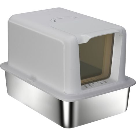 Lettiera per gatti in acciaio inox con vassoio, filtro e paletta, adatta a gatti di peso non superiore a 6 kg, dimensioni 40,5 x 60,5 x 41,5 cm, colore grigio/argento, consegna in negozio. (1/5)