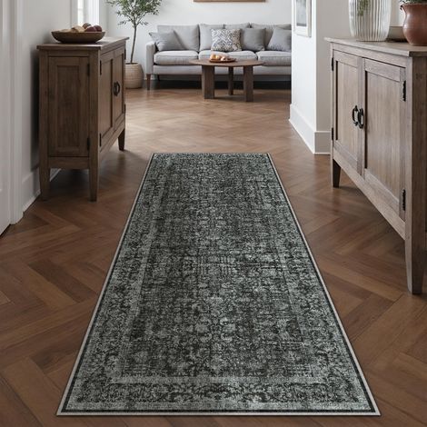 Vintage Tapis Couloir 60x180cm Noir Lavable en Machine Rug Cuisine,Chambre Enfant Rugs, Descente de Lit,AntidéRapant Carpet,Mangerd Carpets,Interieur Doux Poil Ras,Bureau (1/5)