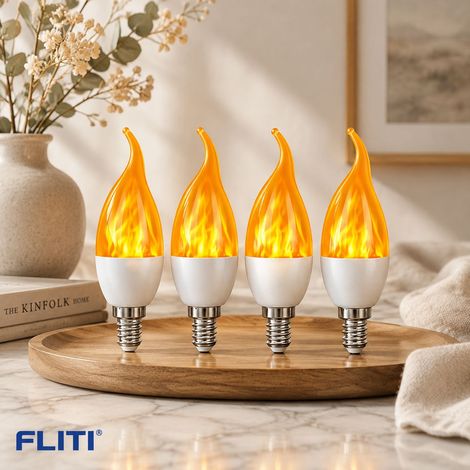 Lot de 4 Ampoules LED E14 3W Effet Flamme Vacillante Décorative pour Halloween Noël Mariage (1/5)