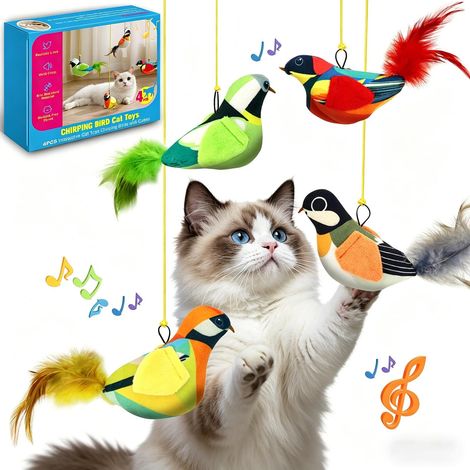 Lot de 4 jouets oiseaux interactifs pour chat avec herbe à chat et sons réalistes (1/5)