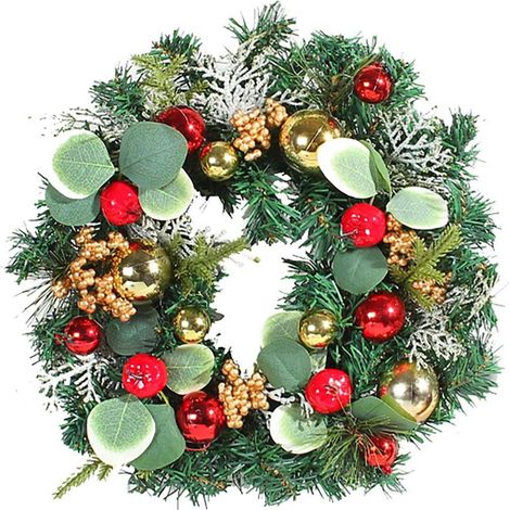 Ghirlande natalizie artificiali, decorazioni natalizie artificiali con bacche rosse, ghirlande decorative da 30 cm con aghi di pino e palline di Natale per uso interno ed esterno (1/5)