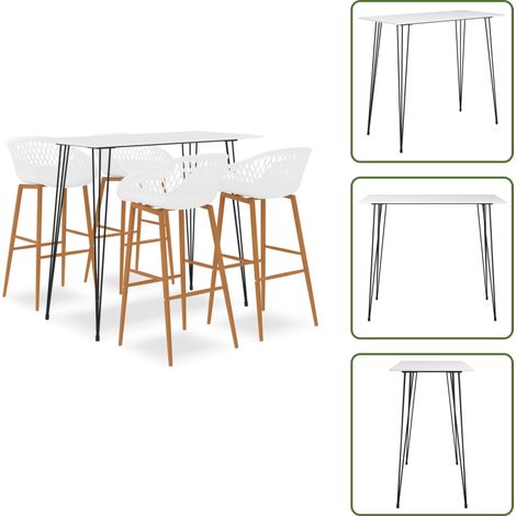 5-tlg. Bar-Set Weiß - Bar Set - Bartisch - Barhocker - Kücheninsel - Wohnzimmer Dekoration (1/5)