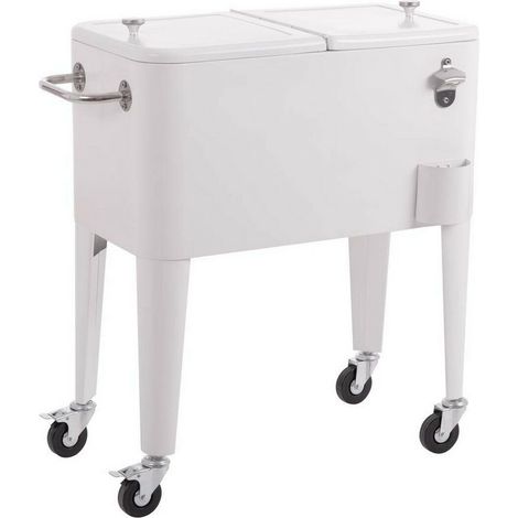 LOLAhome Nevera Carrito Vintaje para Barbacoa. Blanca, 56 litros de capacidad, de Acero con epoxi Anticorrosión. Carrito de bebidas auxiliar isotermo. Para Exterior, Jardín, Terraza. Fresh (1/5)