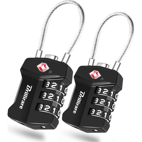 2x cadenas de bagages TSA avec serrure à combinaison à 3 chiffres et câble en acier