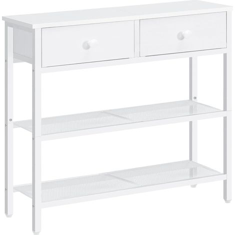 Table Console Longue, Console Meuble Industriel, Bout de Canapé avec 2 tiroirs en Non-tissé, Table d’Entrée à 3 étagères Ouvertes, Chambre, Blanc (1/5)