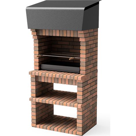MOVELAR - Barbecue Préfabriqué à Bois et Charbon Modèle VOLTERRA (Gris / Terre Cuite - 94 x 70 x 213 cm) REF : M00863 - Usage Extérieur (1/5)