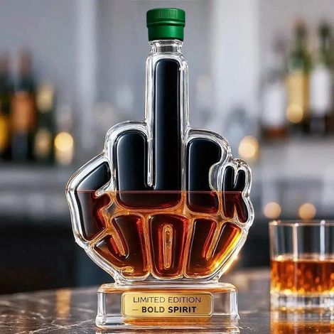 Bouteille de whisky en verre (verte) en forme de doigt d'honneur, carafe à liqueur originale avec couvercle hermétique, décoration et cadeau unique pour votre bar. (1/5)