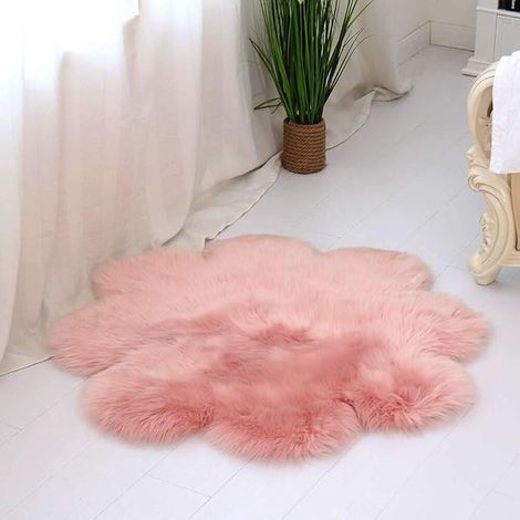 Peau de Mouton Synthétique, 45 x 45 cm Faux Peau de Mouton Imitation Laine Tapis Tapis en Peau d'agneau Moelleux Doux en Peluche Rembourrage Chaise Coussin Canapé Coussin Rose