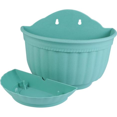 Pot de fleurs suspendu semi circulaire Sewroro avec soucoupe fonctionnelle en plastique (1/5)