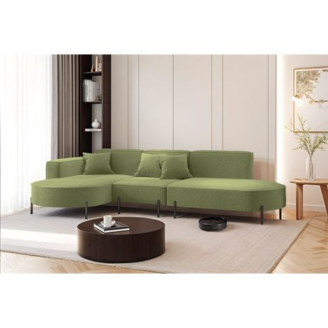 Ecksofa Designersofa VALENCIA in Stoff Quelle Hellgrün Ottomane Links (1/2)