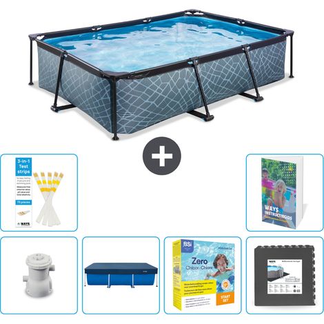 Exit Pool Rechteckig - Steinoptik - 300x200x65 cm - 7-teilig S259