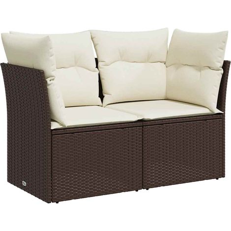 vidaXL Gartenbank mit Kissen 2 Plätze Braun Rattan