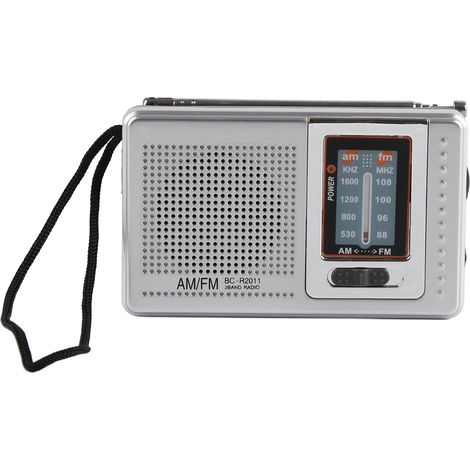 Tragbares AM/FM-Taschenradio – klassisch-elegantes Design in Silbergrau, batteriebetrieben, ideal zum Wandern, Radfahren und Reisen (1/5)