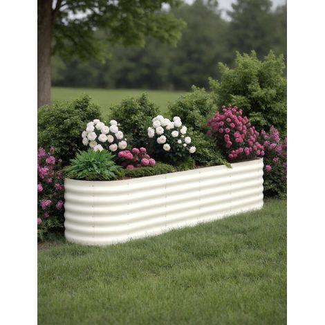 Lot de 2 bacs à fleurs surélevés ovales en acier galvanisé – Résistants à la rouille, montage sans outil, drainage idéal – Idéals pour potager, herbes, fleurs – Jardin extensionérieur – Couleur beige, (1/5)