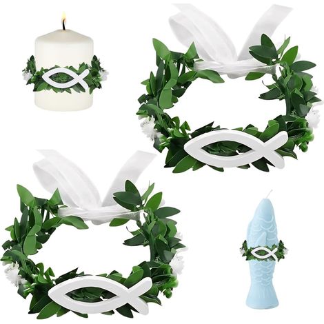 Set of 2 drip-proof covers for communion candles, white drip-proof covers, accessories for communion candles, baptisms, weddings and religious celebrations (1/5)