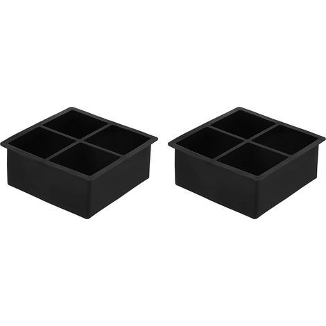 Set mit 2 schwarzen Silikon-Eiswürfelformen, 4 Eiswürfel pro Form. (1/5)