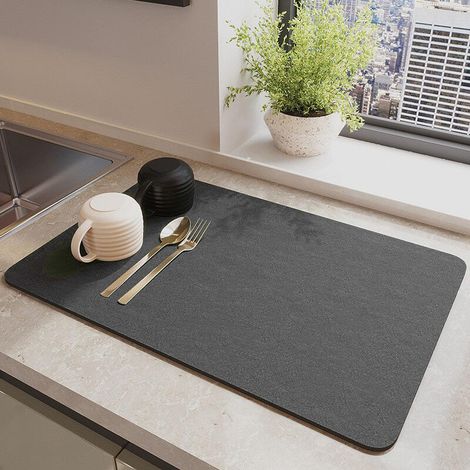 Alfombrilla escurridora para encimera de cocina, alfombrilla de goma altamente absorbente y resistente a las manchas (gris oscuro, 40 cm x 60 cm) (1/5)