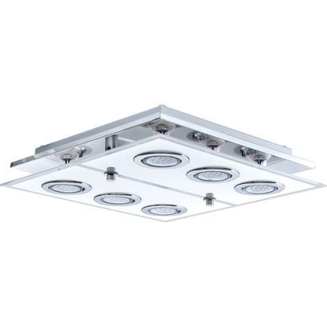 LED plafonnier Cabo, 6 lampes, spots en acier inoxydable et verre (1/5)