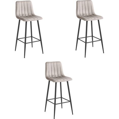 Tabouret de bar - leobert - pozza - velours beige foncepieds noirs - 43 x 49 x 104 cm - lot de 3 211770536 (1/4)