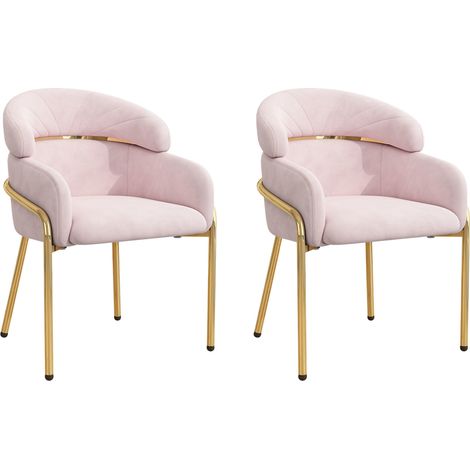 Chaise de salle à manger en velours rose avec pieds en métal – design léger et confortable (1/5)