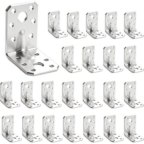 Verstärkter L-förmiger Winkel 52 x 35 mm, verzinktes Eisen, 1,6 mm dick, Packung mit 24 Stück mit 5 mm und 10,5 mm Löchern, Möbelwinkel (1/4)