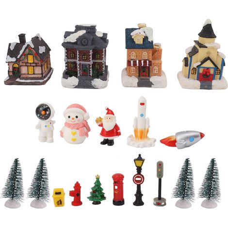 Village de Noël lumineux avec figurines en résine 80mAh, ensemble décoratif exquis pour intérieur pièce (1/5)