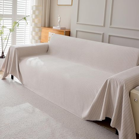 Couverture de Jet en Chenille, Glands Jacquard Couverture de Canapé, Jeté de lit ou Jeté de canapé 230 280cm-Beige