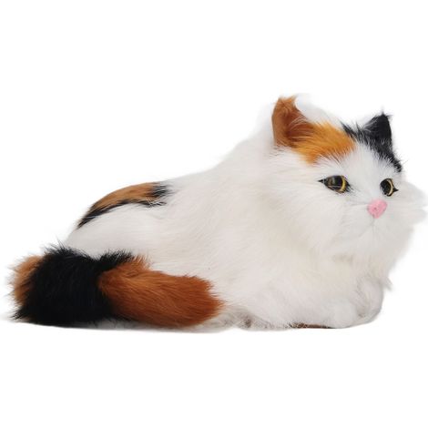 Chaton en peluche douce, yeux ouverts réalistes, jouet animalier pour décoration de bureau, fourrure colorée, simulation haute qualité (1/5)