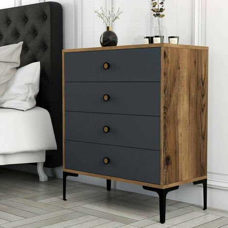 Dmora - Cajonera Daceitun, Cómoda multiusos, Cómoda de dormitorio, Gabinete con cajones, 76x40h91 cm, Nogal y Antracita (1/5)