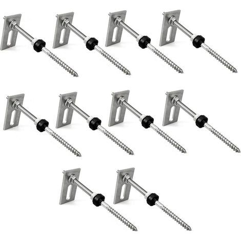 Lot de 10 vis à double filetage M10 x 200 en acier inoxydable avec plaque d'adaptation et joint en caoutchouc EPDM (1/5)