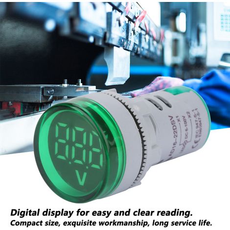 Voltmètre à LED avec voyant lumineux numérique, indicateur de tension continue, testeur à lampe ronde (verte)