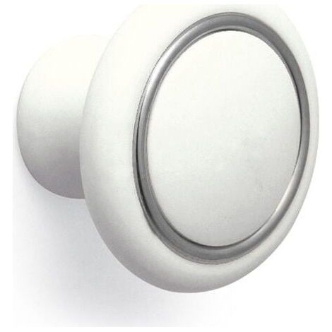 Pomolo tondo bianco con anello cromo 35x26mm- 026 Ring (1/2)