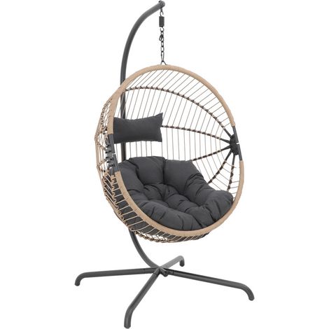 sweeek - Ei-förmiger Hängesessel aus Stahl und Polyester Beige / Schwarz