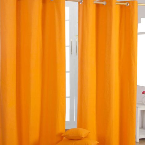 HOMESCAPES Plain Orange Cotton Eyelet Curtains 137 x 182 cm