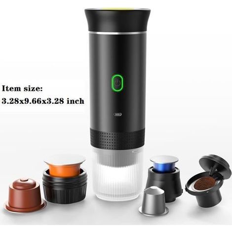 Machine à café portable, cafetière expresso 12V avec chauffage électrique 19 bars, couleur noir pour voyager ou travailler (1/5)