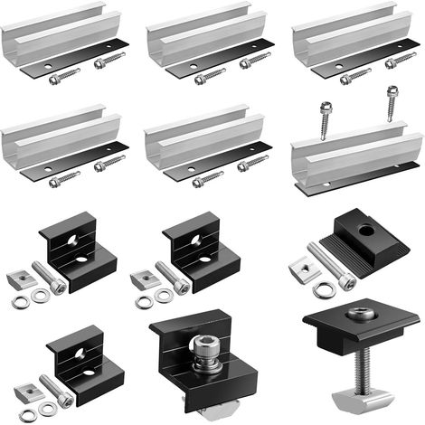 Kit 6 Rails Aluminium 4 Pinces 2 Supports Centraux Pour Panneau Solaire 30/35mm Camping-car Maison Bateau (1/5)