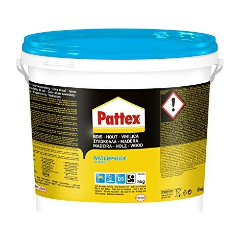 Pattex Vinilica Idroresistente colla per legno resistente all'acqua, adesivo acetovinilico per montaggi, assemblaggi e laminature in ambienti umidi e caldi, 1 x 5kg