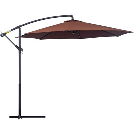 Easycomfort Ombrellone da Giardino 3x2.5 m a Braccio Inclinabile con Manovella, in Acciaio e Poliestere, Marrone (1/5)