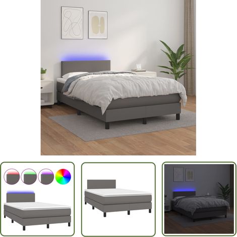 The Living Store Sommier à lattes de lit avec matelas et LED Gris 120x200 cm - Lit Plateforme - Lit Design - Lit Moderne - Lit Capitonné - Lit Avec Rangement (1/5)